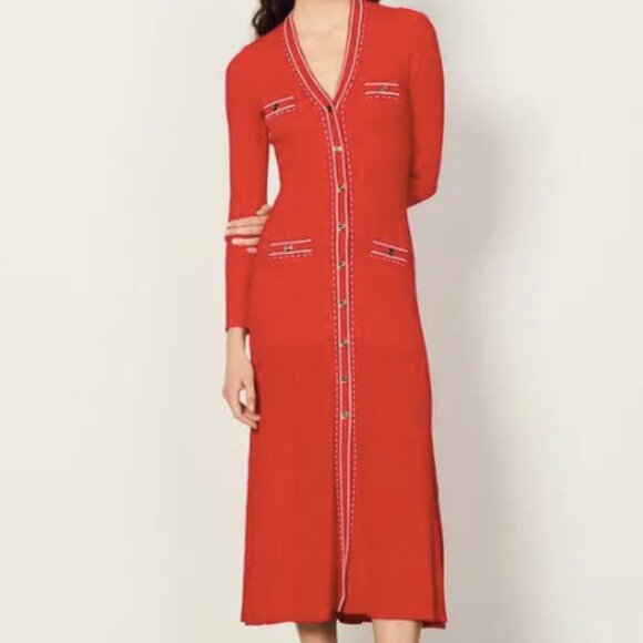 Sandro Knitted Tank Dress - Red - Picture 1 of 7